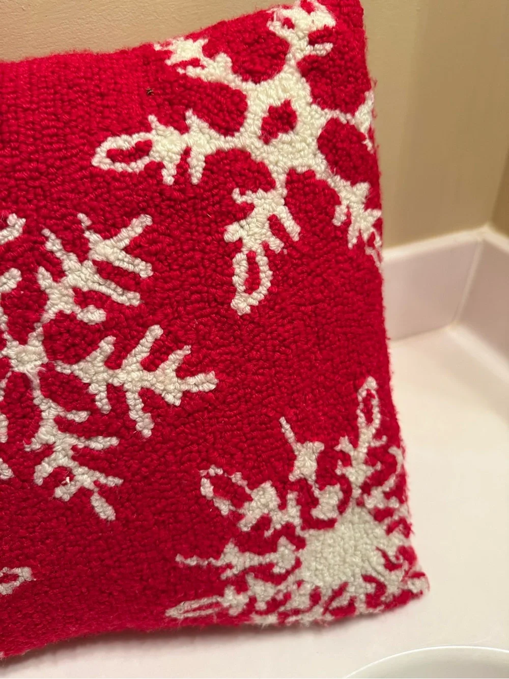 Source Unknown Red Holiday Snowflake Pillow